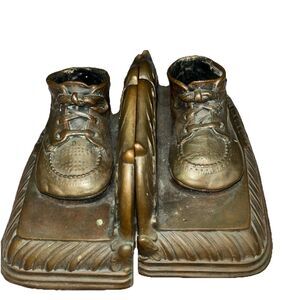 Vintage Bronze Baby Shoe Mounted Book Ends
